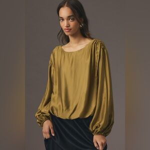 Anthropologie Balloon-Sleeve Silky Viscose Blouse Size Large New With Tags